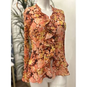 Style & Co Ruffle Front Blouse Women‎ Sz 6 Wrinkle Crinkle Bell Sleeve Chiffon M